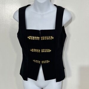 Twenty One Black & Yellow Rhinestone Sleeveless Hook & Eye Military Top Size S